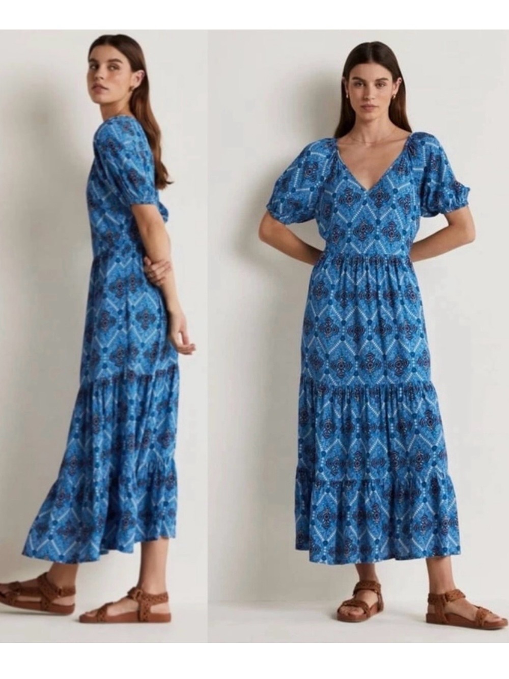 Boden Maxi Midi Dress V Neck
Short Sleeve Tiered Flowy
Cottagecore Boho
